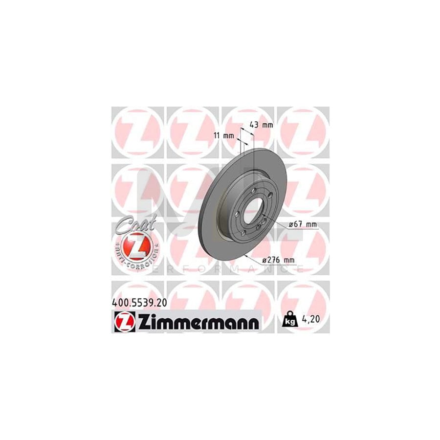 ZIMMERMANN 400.5539.20 Brake Disc Solid, Coated | ML Performance Car Parts