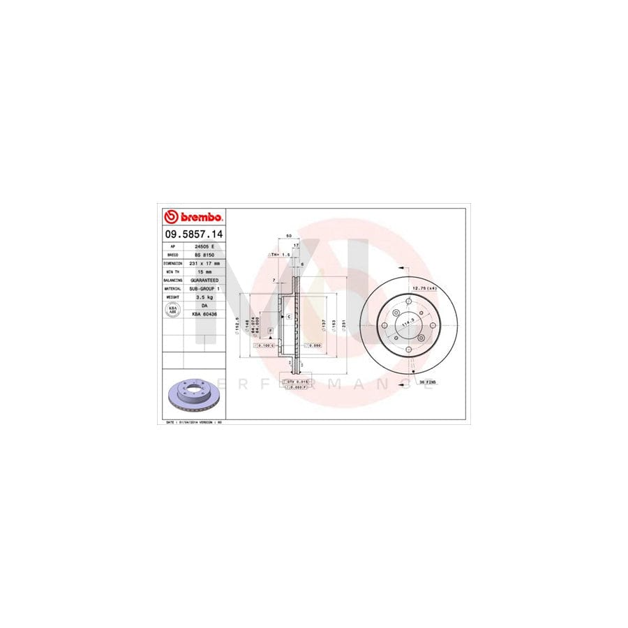 BREMBO 09.5857.14 Brake Disc Internally Vented | ML Performance Car Parts