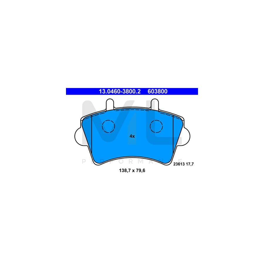 ATE 13.0460-3800.2 Brake pad set excl. wear warning contact, not prepared for wear indicator | ML Performance Car Parts