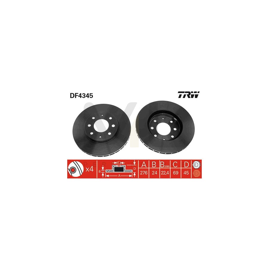 TRW DF4345 Brake Disc Vented, Painted | ML Performance Car Parts