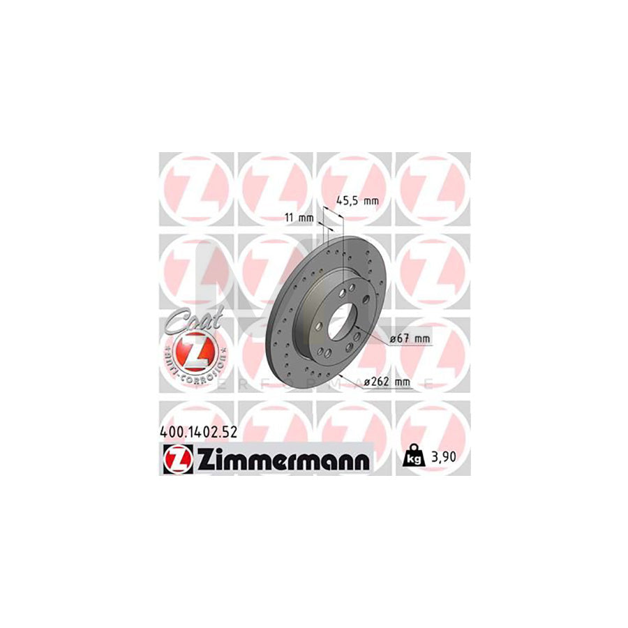 ZIMMERMANN SPORT COAT Z 400.1402.52 Brake Disc suitable for MERCEDES-BENZ 190 (W201) Perforated, Solid, Coated | ML Performance Car Parts