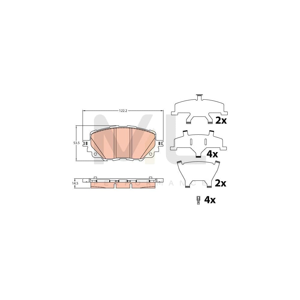 TRW Gdb2200 Brake Pad Set With Acoustic Wear Warning, With Accessories | ML Performance Car Parts