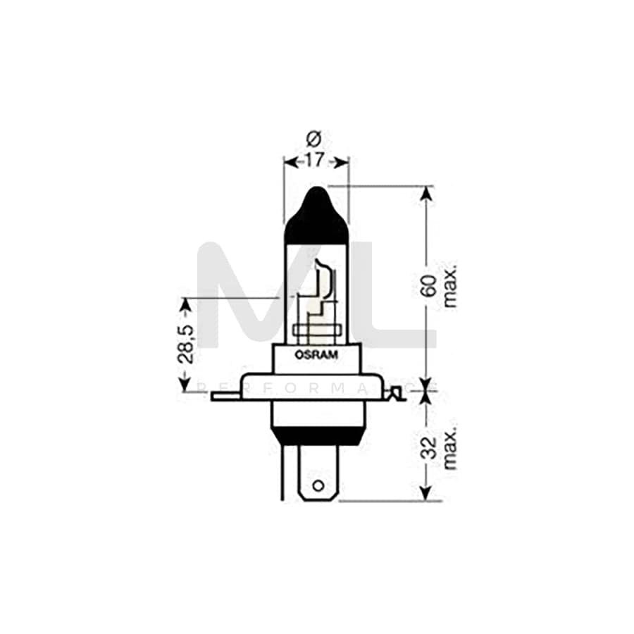 OSRAM 62203 Bulb, spotlight H4 12V 100 / 80W P43t 3200K Halogen | ML Performance Car Parts