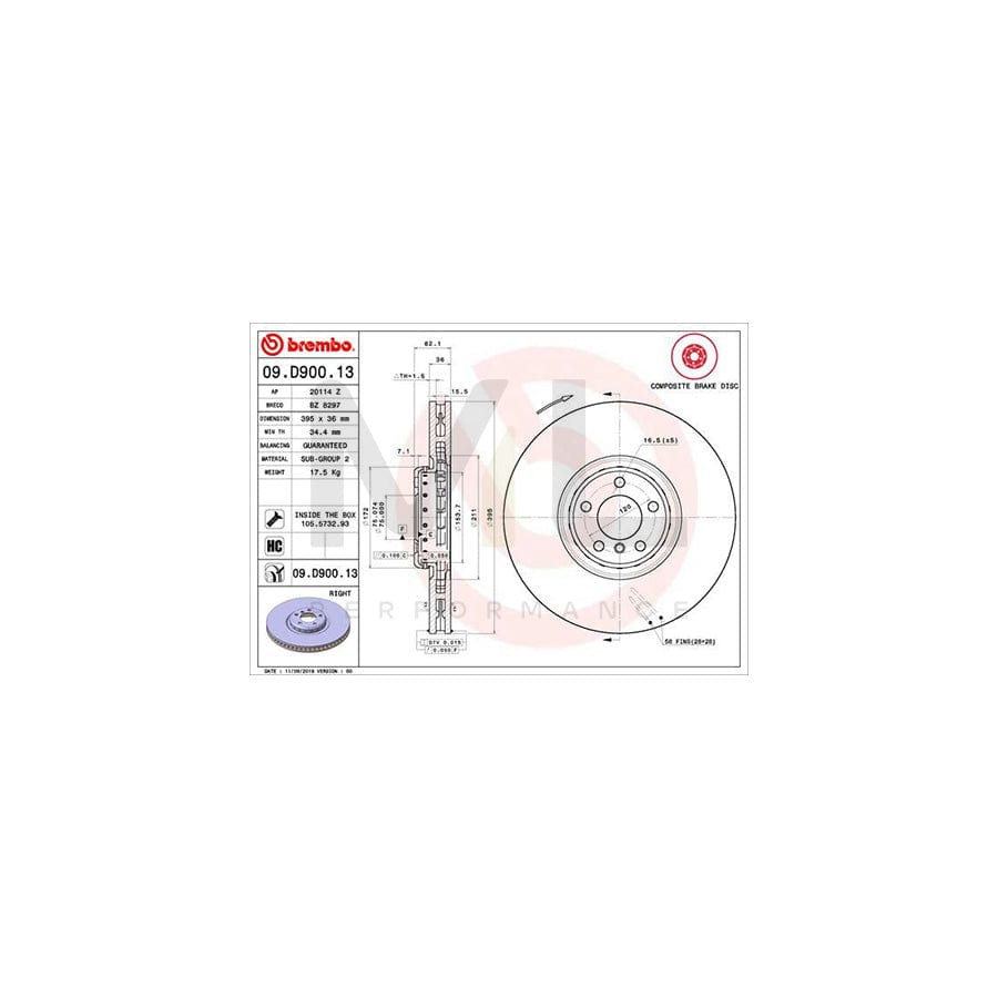 BREMBO 09.D900.13 Brake Disc Internally Vented, Coated, High-carbon, with bolts/screws | ML Performance Car Parts