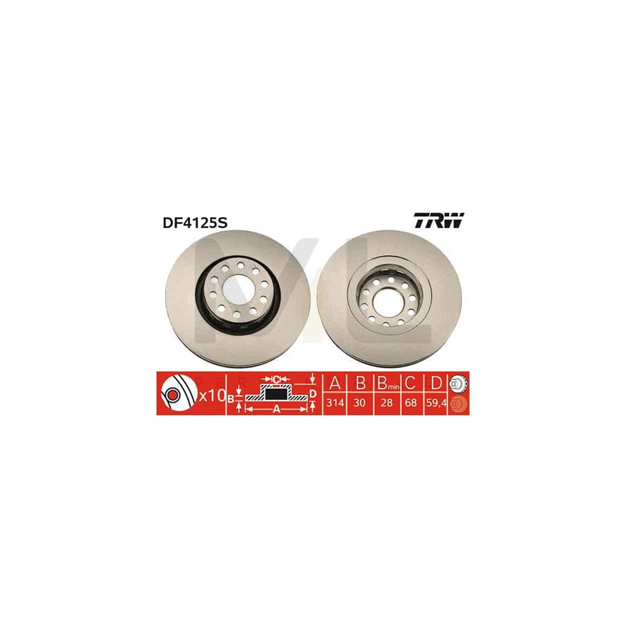 TRW DF4125S Brake Disc Vented, Painted | ML Performance Car Parts