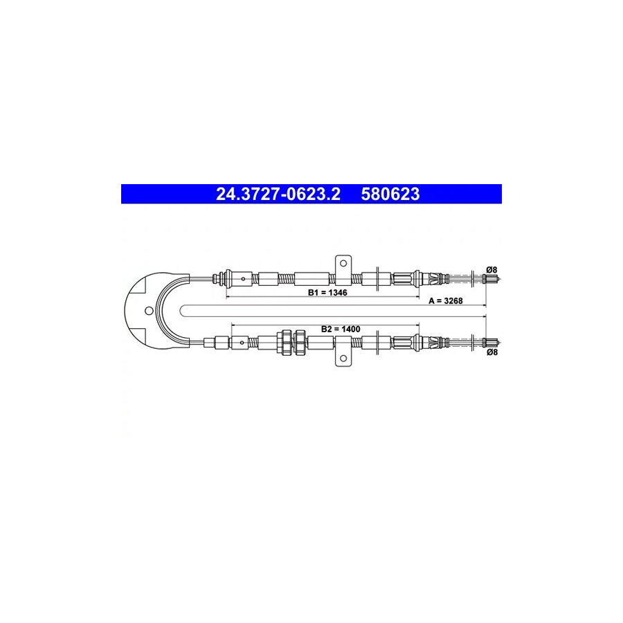 ATE 24.3727-0623.2 Hand Brake Cable For Ford Fiesta Mk3 Hatchback (Gfj)