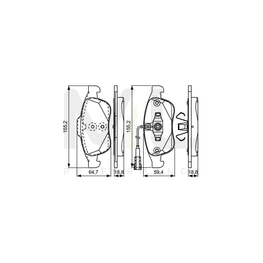 Bosch 0986495312 Brake Pad Set For Alfa Romeo Giulietta With Integrated Wear Sensor, With Anti-Squeak Plate, With Mounting Manual BP1601 | ML Performance Car Parts