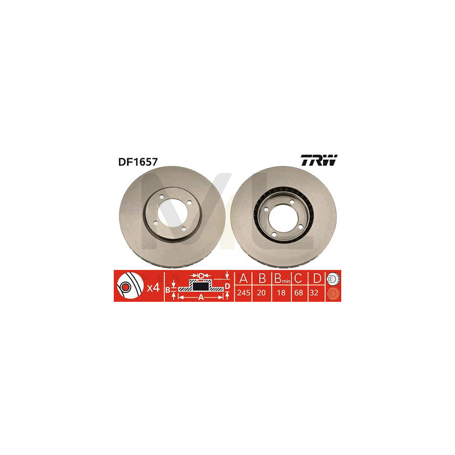 TRW DF1657 Brake Disc for FORD CAPRI Vented | ML Performance Car Parts