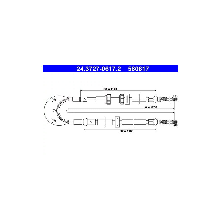 ATE 24.3727-0617.2 Hand Brake Cable For Ford Fiesta