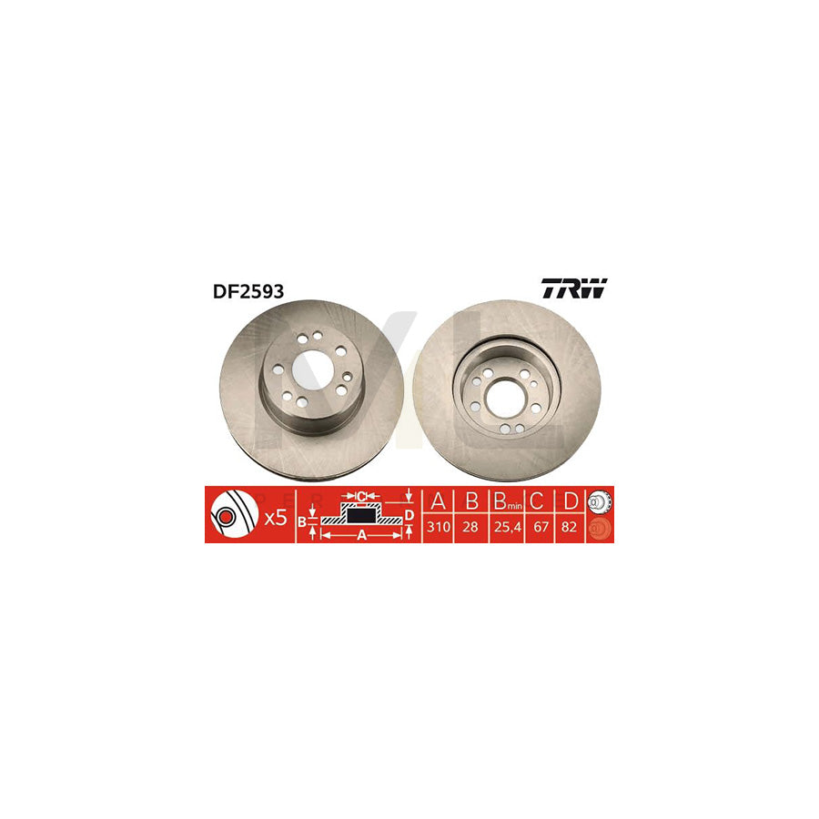 TRW DF2593 Brake Disc suitable for MERCEDES-BENZ S-Class Saloon (W140) Vented | ML Performance Car Parts