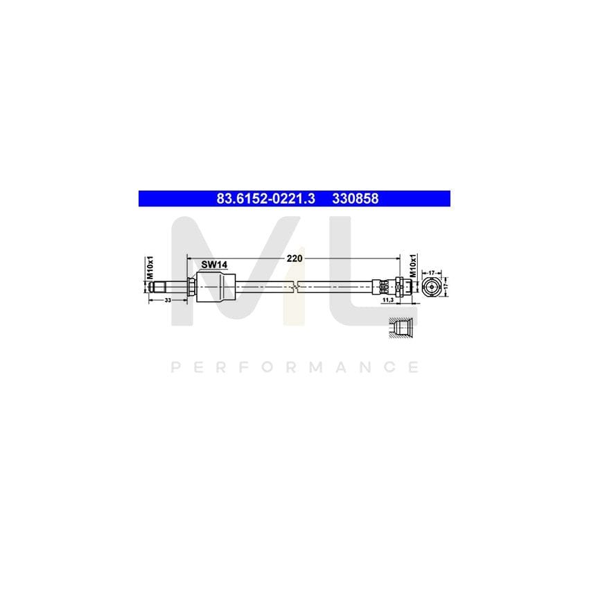 ATE 83.6152-0221.3 Brake Hose 220mm, M10x1 | ML Performance Car Parts