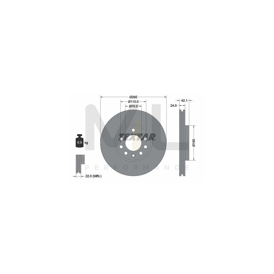 TEXTAR PRO 92118703 Brake Disc Internally Vented, Coated, without wheel hub, without wheel studs | ML Performance Car Parts