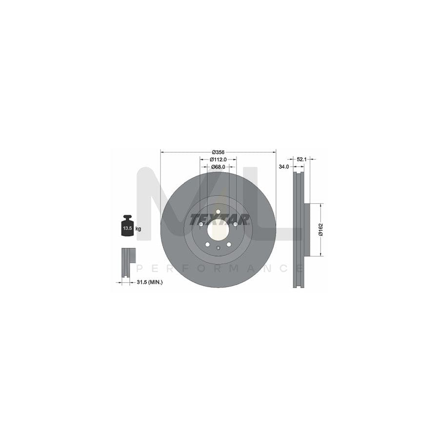 TEXTAR PRO 92238203 Brake Disc Internally Vented, Coated, without wheel hub, without wheel studs | ML Performance Car Parts