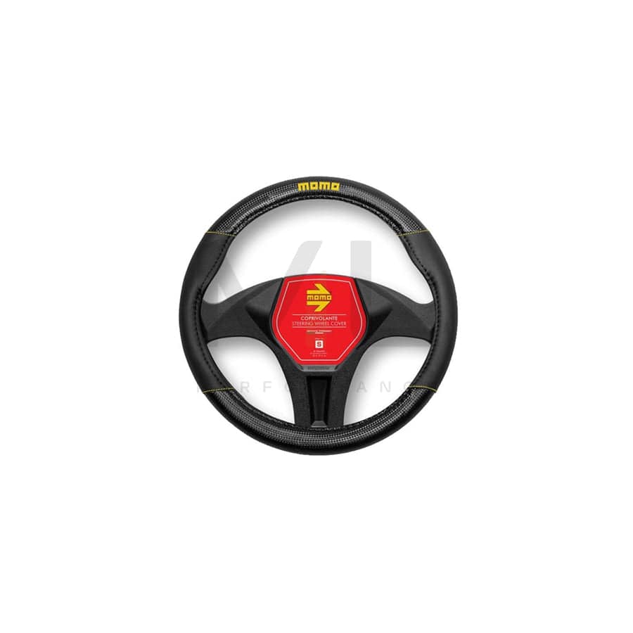 Momo CARBON SWC013BY Steering wheel cover Black, Yellow, Ø: 38-39cm, PVC | ML Performance Car Parts