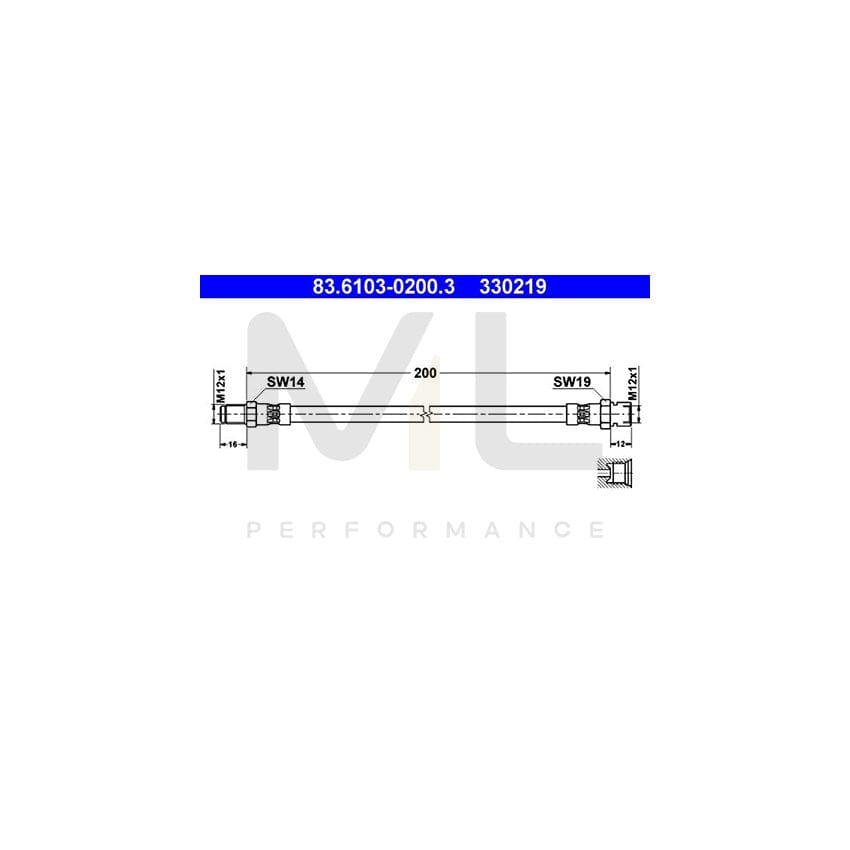 ATE 83.6103-0200.3 Brake Hose suitable for MERCEDES-BENZ Henschel 2-t 200mm, M12x1 | ML Performance Car Parts