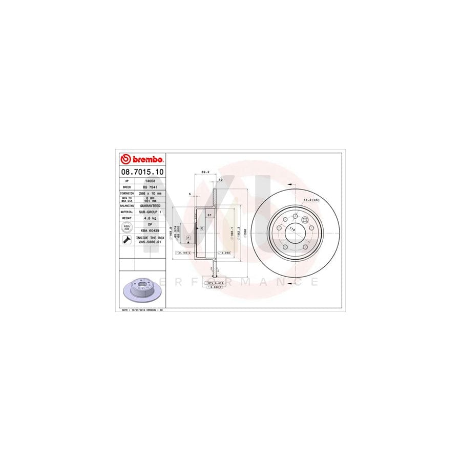 BREMBO 08.7015.10 Brake Disc Solid, with bolts/screws | ML Performance Car Parts