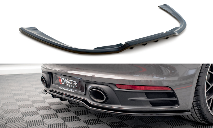 Maxton Design PO-911-992-CA-4S-RD1T+RD2T Central Rear Splitter (With Vertical Bars) Porsche 911 Carrera 4S 992 | ML Performance UK Car Parts