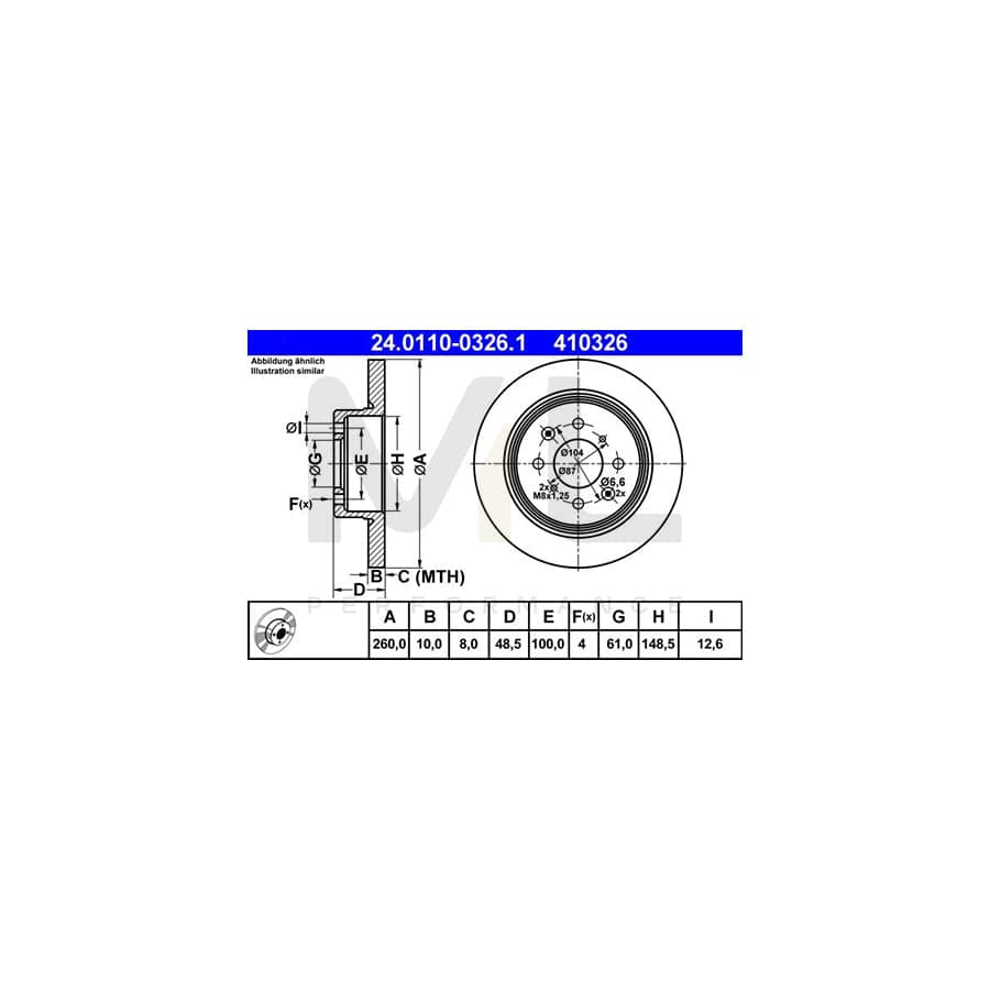 ATE 24.0110-0326.1 Brake Disc for MG MG Solid | ML Performance Car Parts