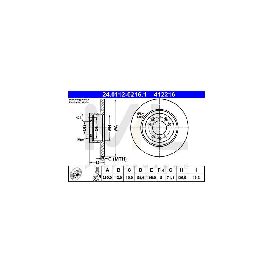 ATE 24.0112-0216.1 Brake Disc for PEUGEOT 508 I SW (8E_) Solid, Coated, with bolts/screws | ML Performance Car Parts