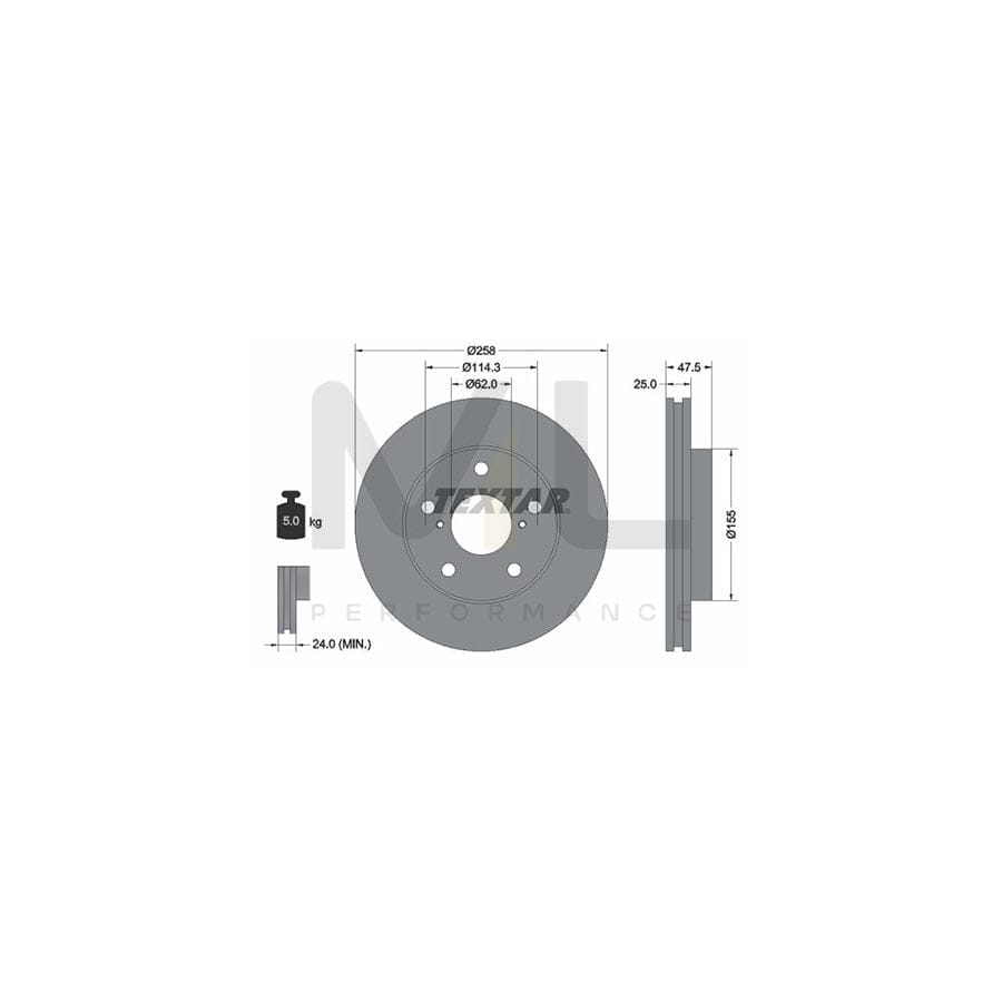 TEXTAR 92114400 Brake Disc for TOYOTA MR2 II Coupe (W20) Internally Vented, without wheel hub, without wheel studs | ML Performance Car Parts