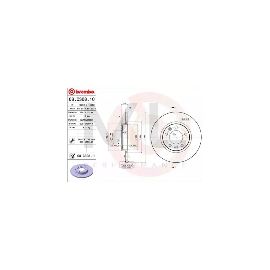 BREMBO 08.C308.10 Brake Disc Solid, with bolts/screws | ML Performance Car Parts