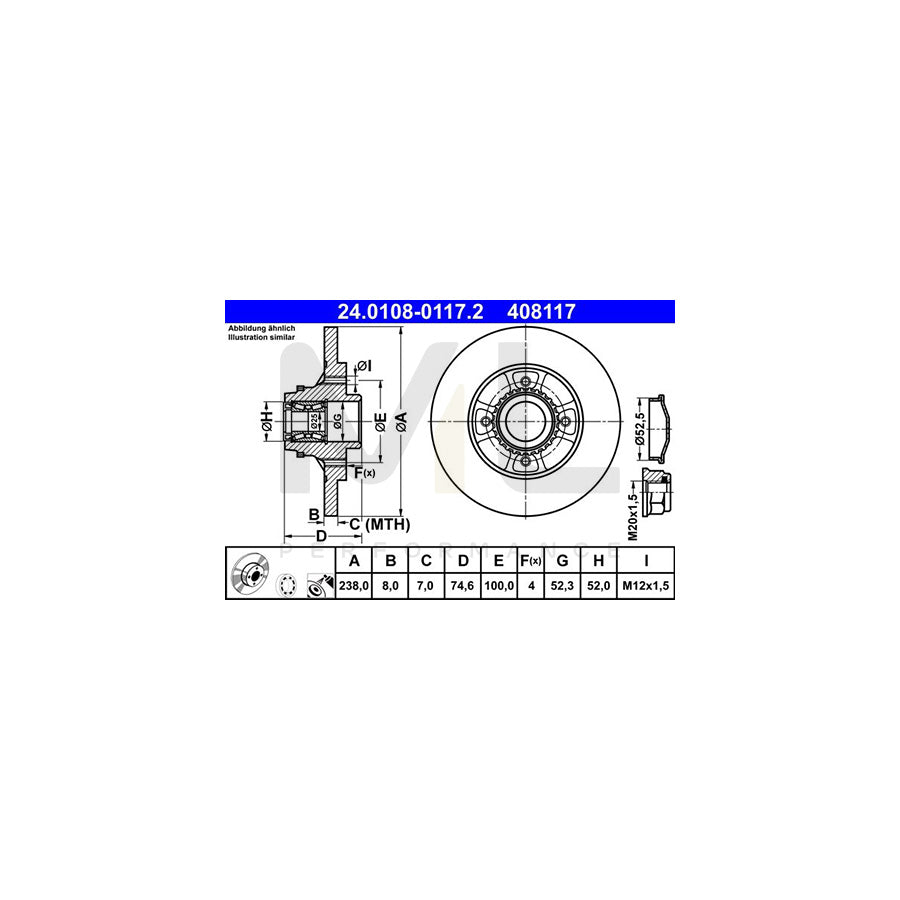 ATE 24.0108-0117.2 Brake Disc for RENAULT Clio II Hatchback (BB, CB) Solid, Coated, with ABS sensor ring, with wheel bearing | ML Performance Car Parts