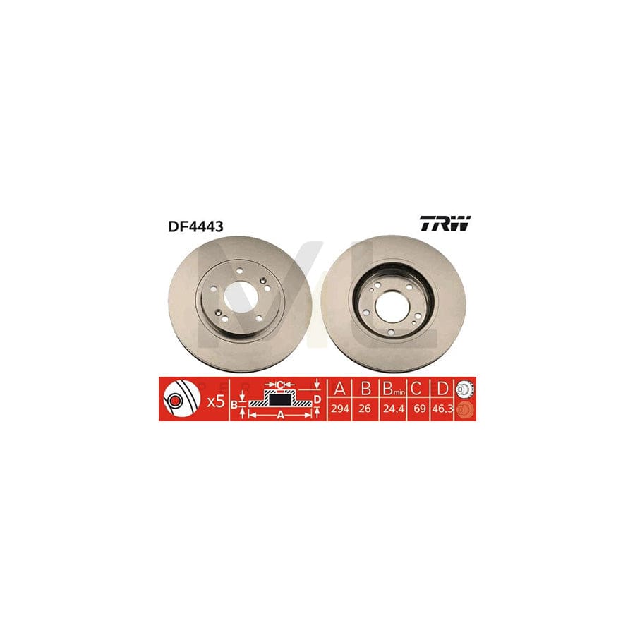 TRW DF4443 Brake Disc Vented, Painted, High-carbon | ML Performance Car Parts