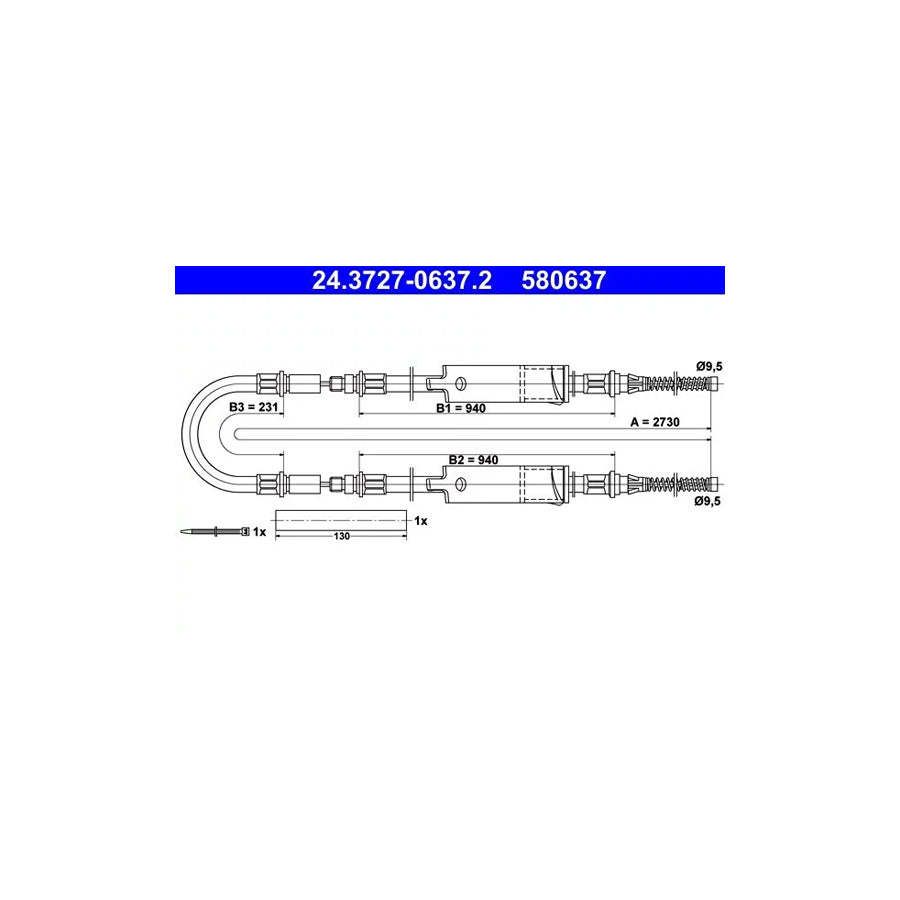 ATE 24.3727-0637.2 Hand Brake Cable For Ford Transit