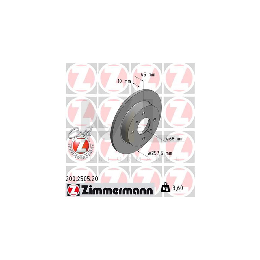 ZIMMERMANN COAT Z 200.2505.20 Brake Disc Solid, Coated | ML Performance Car Parts