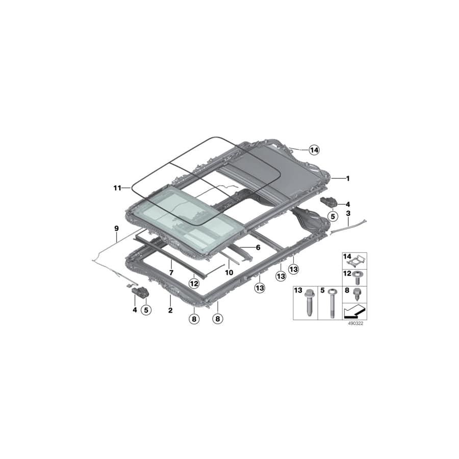 Genuine BMW 54107342867 F31 Panoramic Glass Roof, Electric EVERESTGRAU (Inc. 330iX, 340i & 318d) | ML Performance UK Car Parts