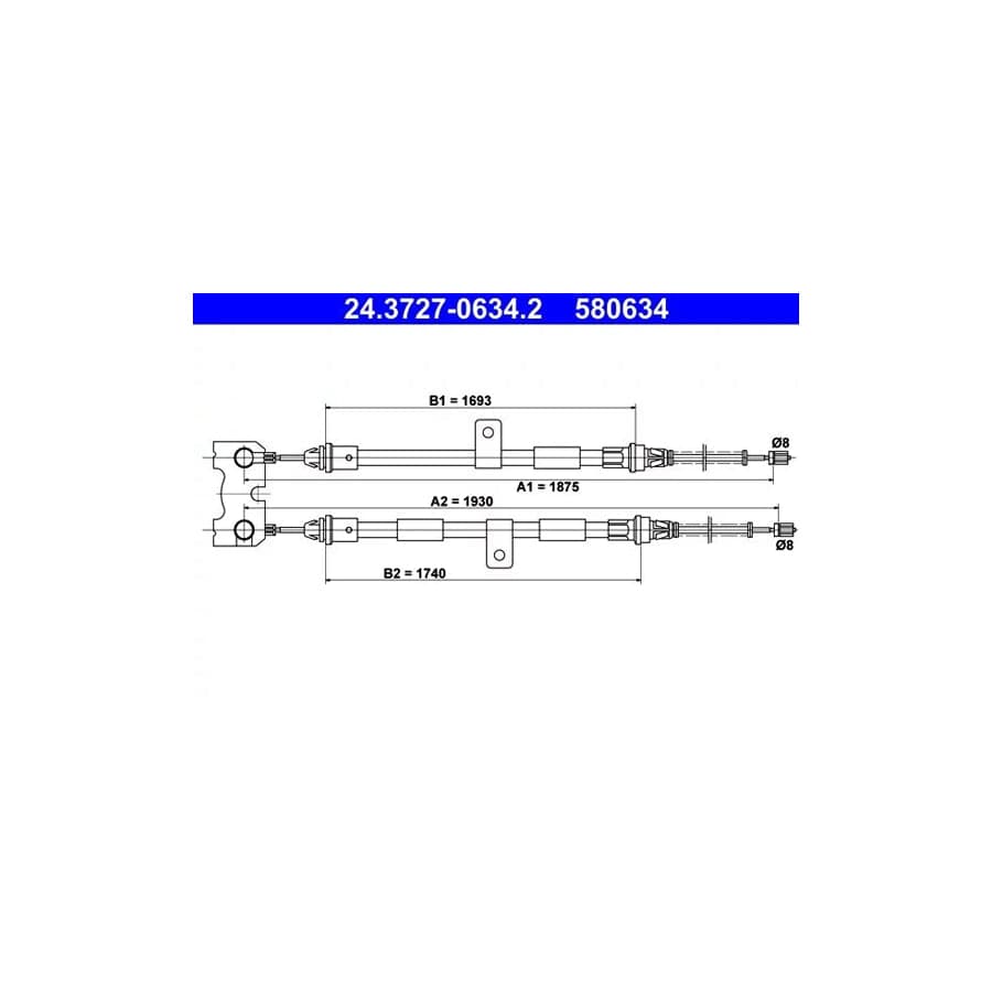 ATE 24.3727-0634.2 Hand Brake Cable For Ford Fiesta