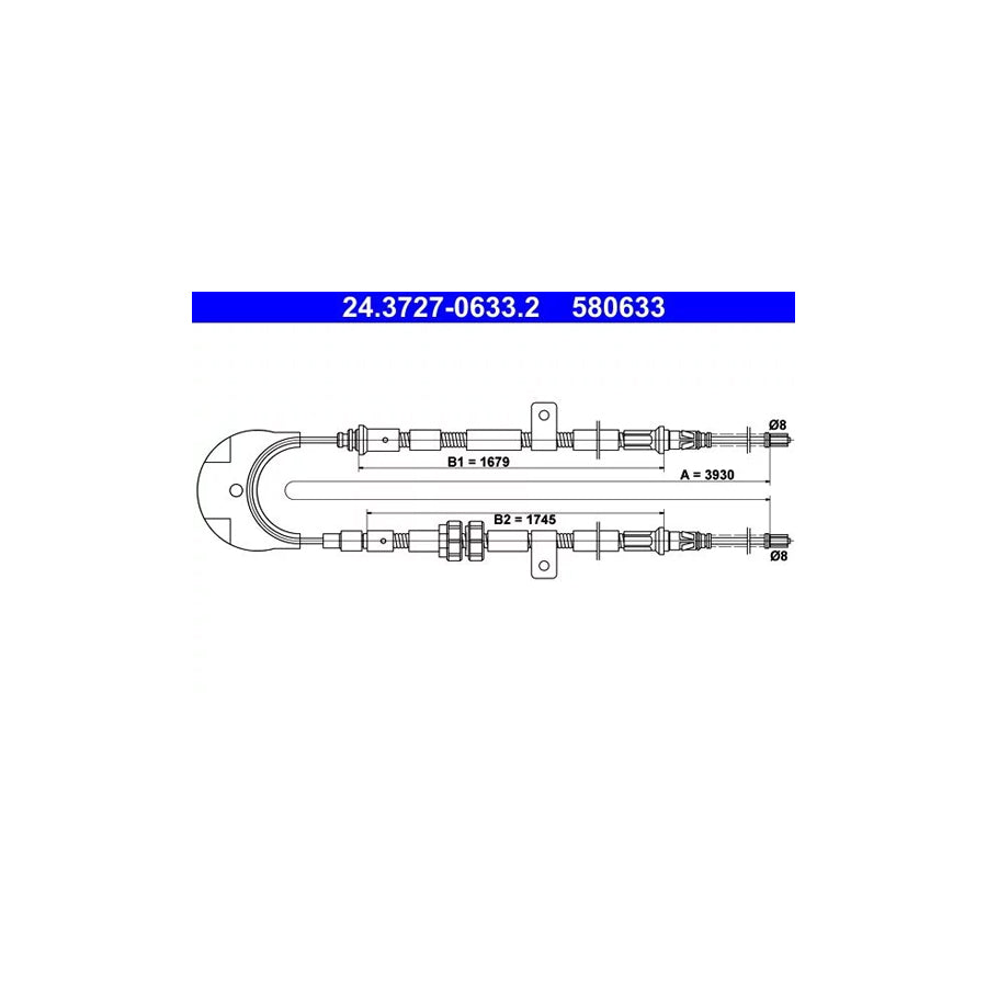 ATE 24.3727-0633.2 Hand Brake Cable For Ford Fiesta