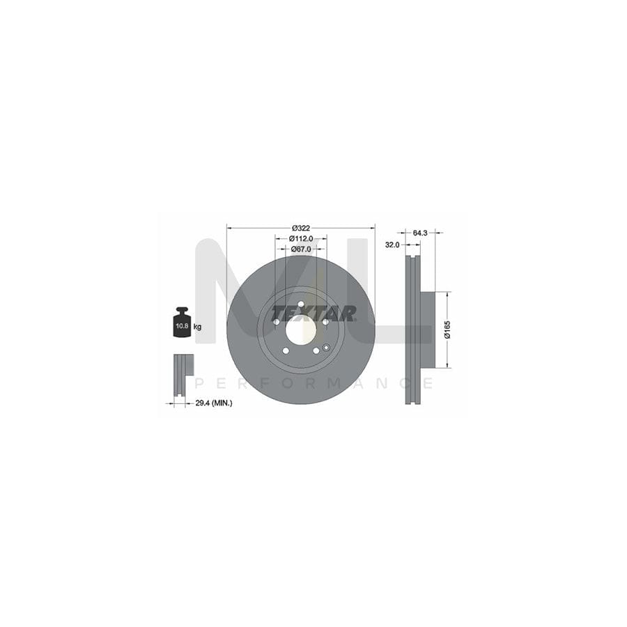 TEXTAR PRO 92163503 Brake Disc Internally Vented, Coated, without wheel hub, without wheel studs | ML Performance Car Parts