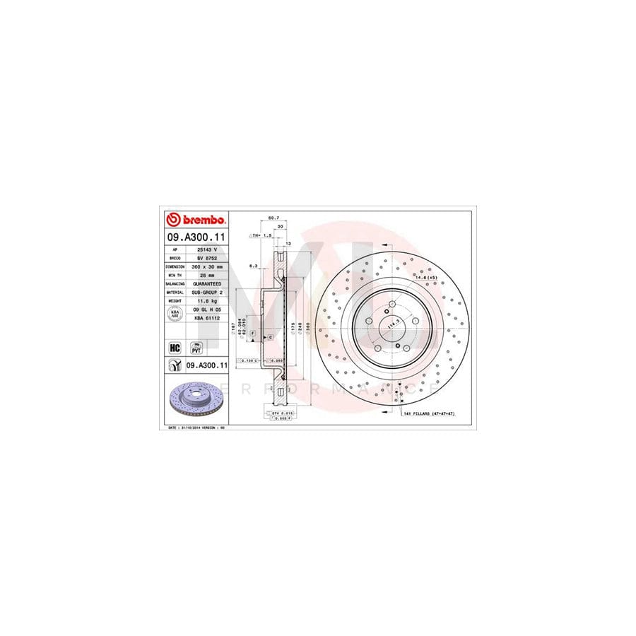 BREMBO COATED DISC LINE 09.A300.11 Brake Disc for LEXUS IS II Saloon (XE20) Perforated / Vented, Coated, High-carbon | ML Performance Car Parts