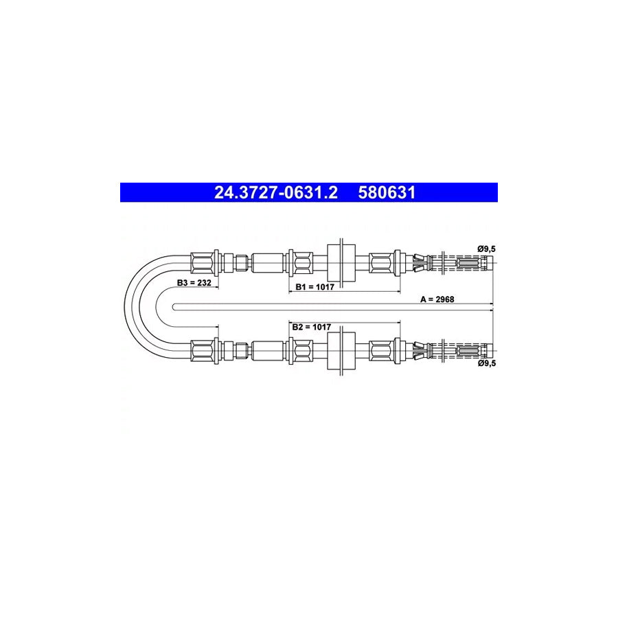 ATE 24.3727-0631.2 Hand Brake Cable For Ford Transit