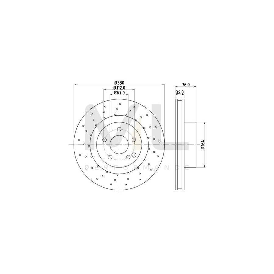 HELLA PRO High Carbon 8DD 355 127-461 Brake Disc suitable for MERCEDES-BENZ S-Class Internally Vented, Perforated, Coated, High-carbon, without wheel hub, without wheel studs | ML Performance Car Parts