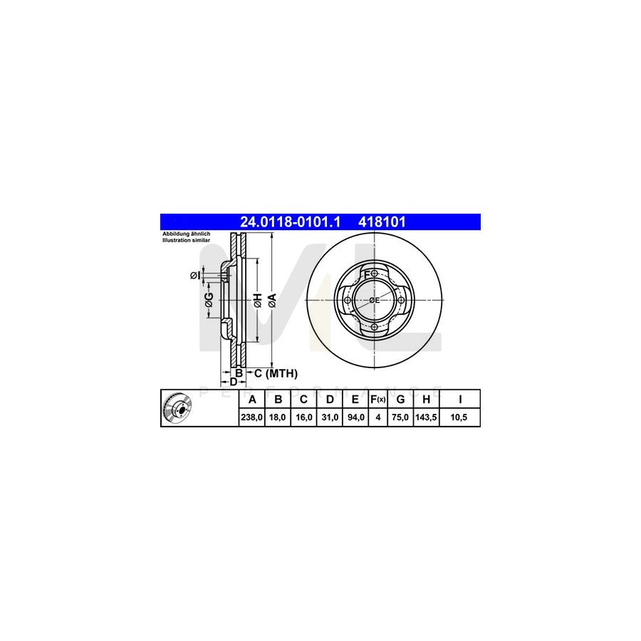 ATE 24.0118-0101.1 Brake Disc for MAZDA 323 Vented | ML Performance Car Parts