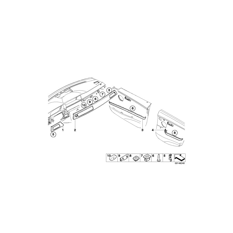 Genuine BMW 51428036081 E90 E91 Aluminum Decor Strip, Rear Left Door GLACIER SILBER (Inc. 328i, 325d & 318i) | ML Performance UK Car Parts