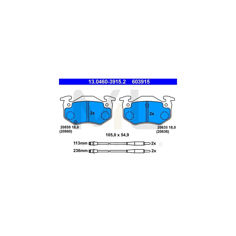 ATE 13.0460-3915.2 Brake pad set for CITRO?? BX incl. wear warning contact | ML Performance Car Parts