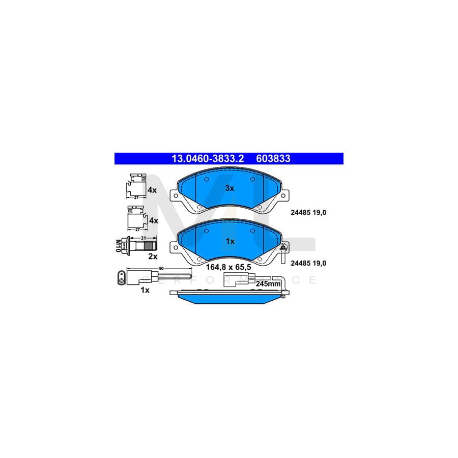 ATE 13.0460-3833.2 Brake pad set for FORD TRANSIT incl. wear warning contact, with brake caliper screws, with accessories | ML Performance Car Parts