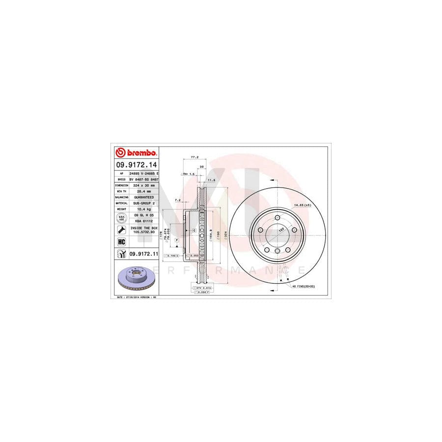 BREMBO 09.9172.14 Brake Disc Internally Vented, High-carbon, with bolts/screws | ML Performance Car Parts