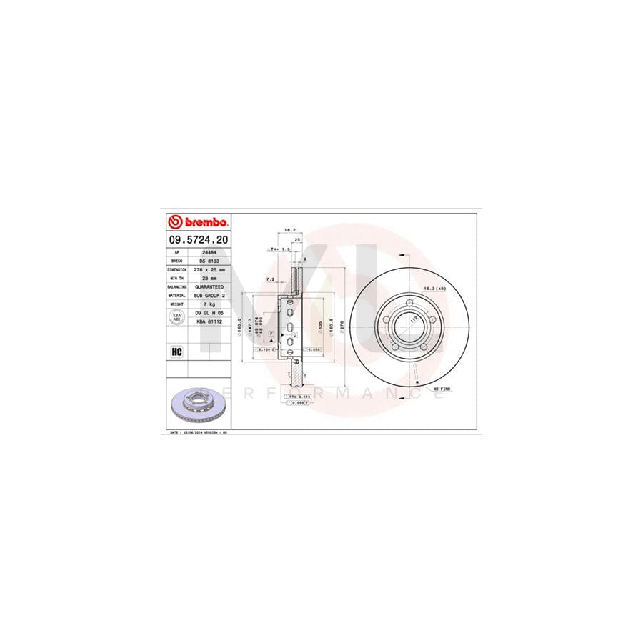 BREMBO 09.5724.20 Brake Disc Internally Vented | ML Performance Car Parts