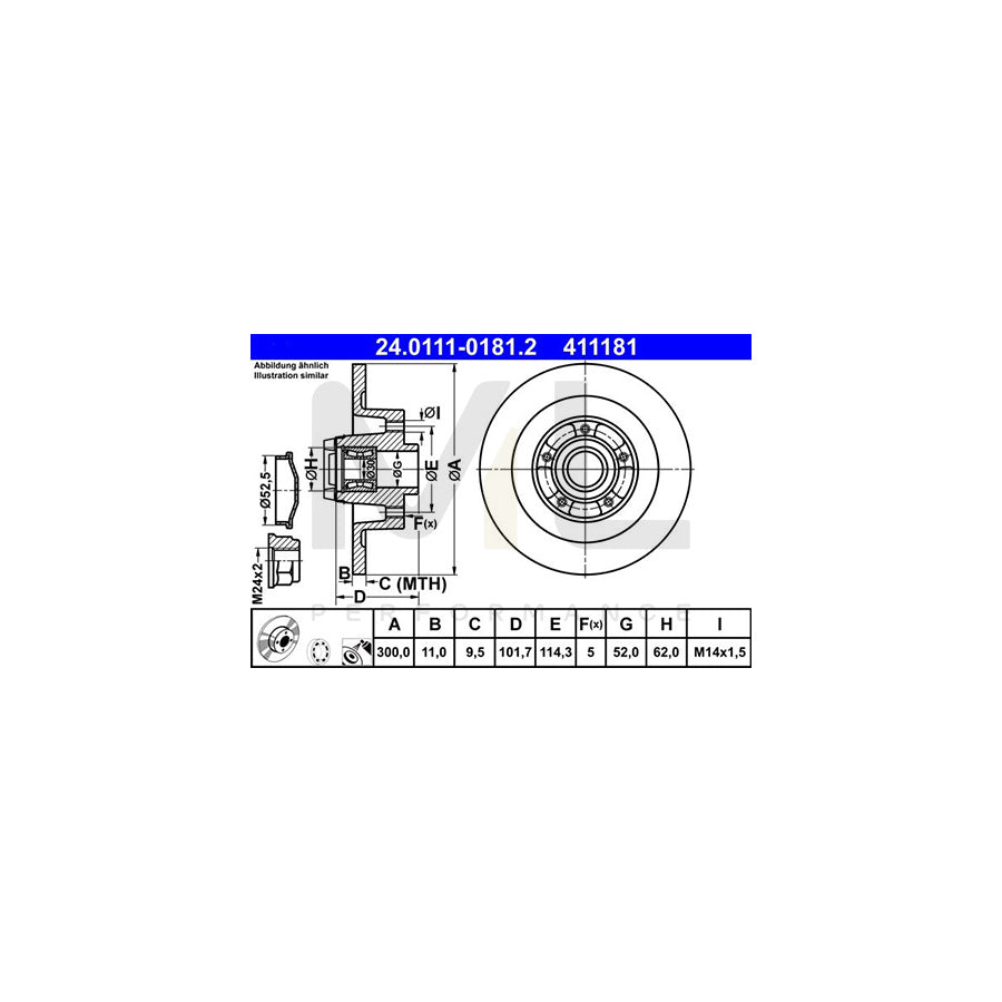 ATE 24.0111-0181.2 Brake Disc for RENAULT Laguna III Coupe (DT) Solid, Coated, with ABS sensor ring, with wheel bearing | ML Performance Car Parts