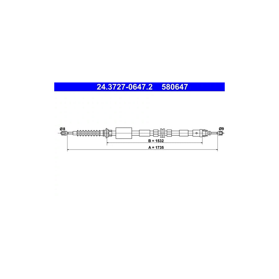 ATE 24.3727-0647.2 Hand Brake Cable For Ford Mondeo