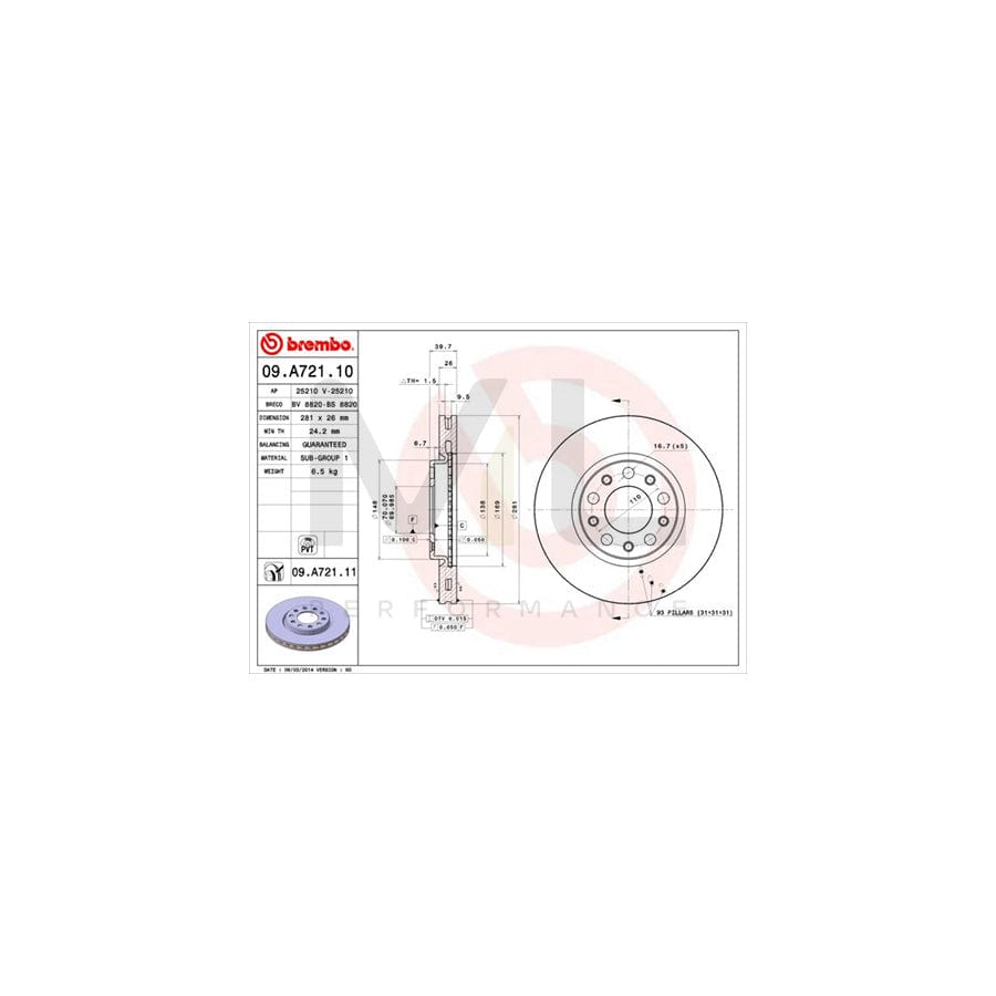 BREMBO 09.A721.10 Brake Disc Internally Vented | ML Performance Car Parts