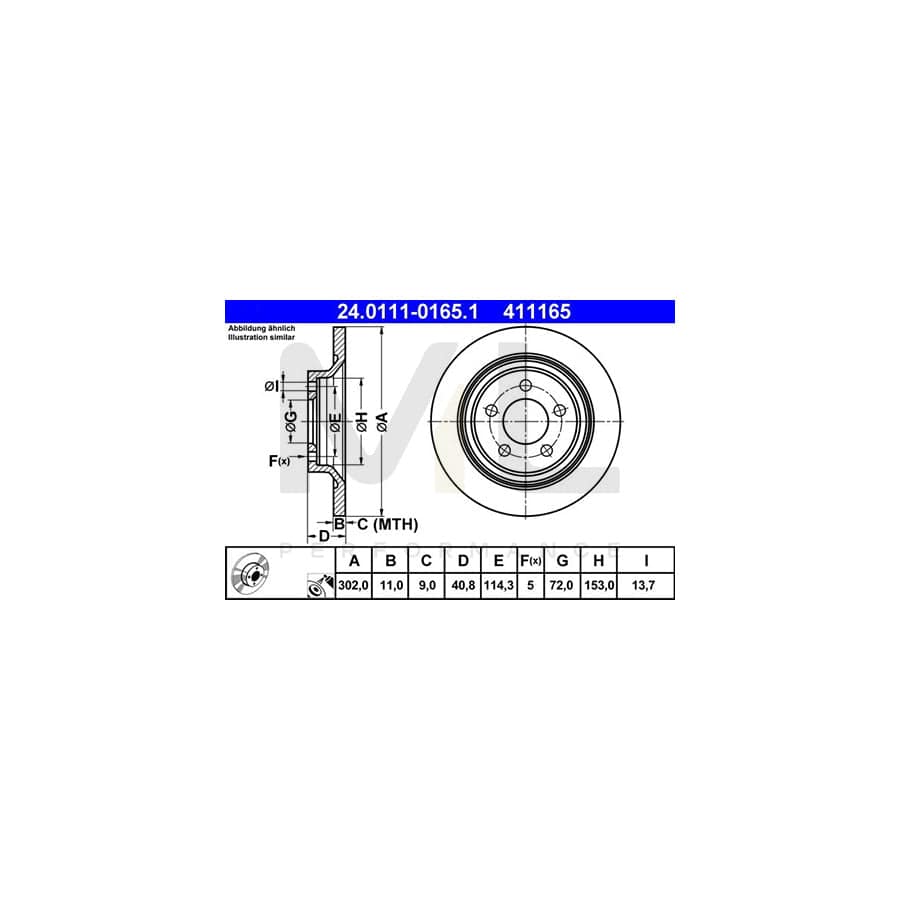 ATE 24.0111-0165.1 Brake Disc for MAZDA 5 Solid, Coated | ML Performance Car Parts