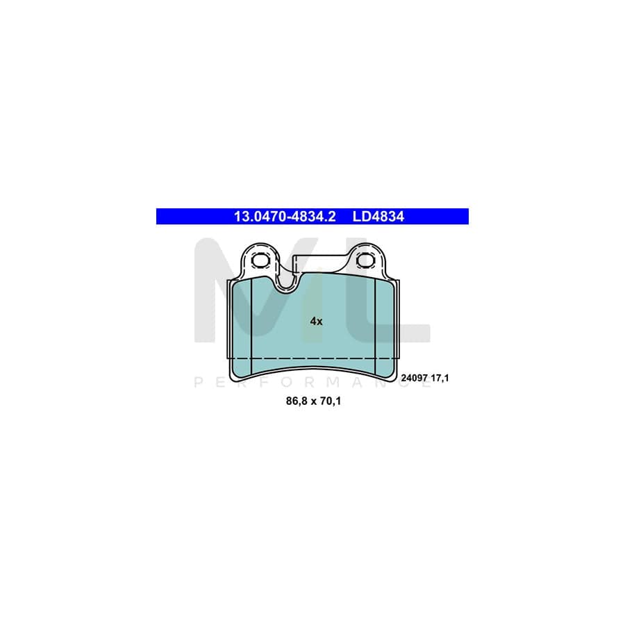 ATE Ceramic 13.0470-4834.2 Brake pad set for VW Touareg I (7LA, 7L6, 7L7) excl. wear warning contact, prepared for wear indicator | ML Performance Car Parts