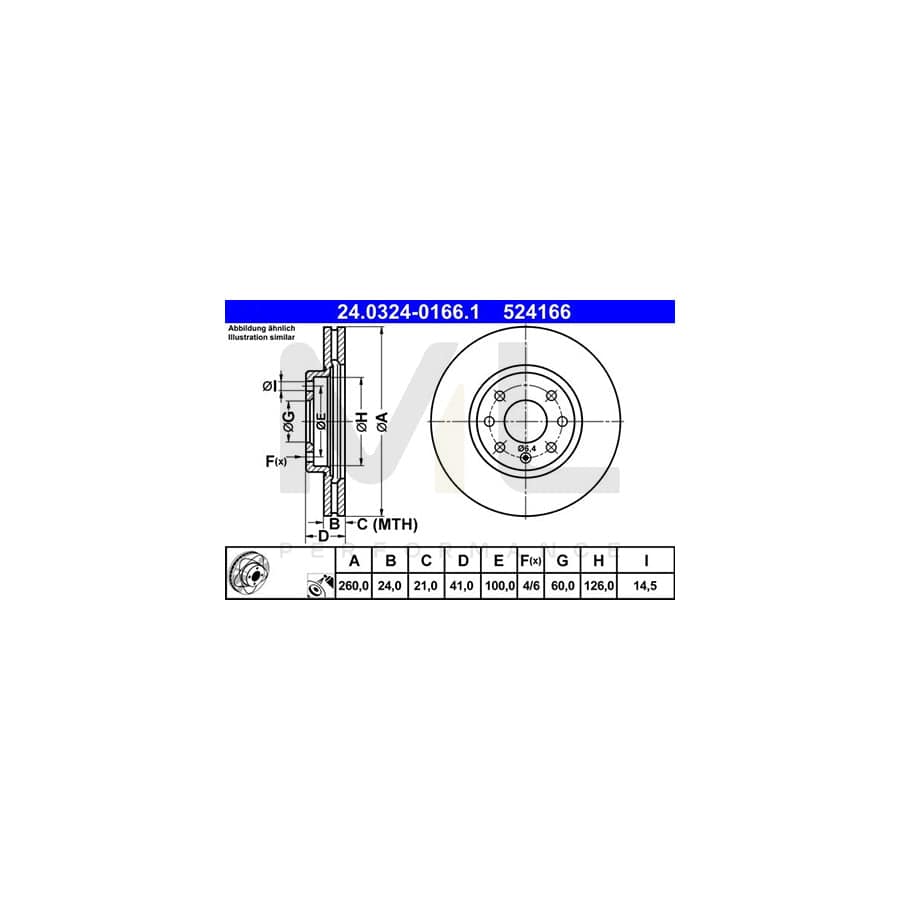 ATE PowerDisc 24.0324-0166.1 Brake Disc Vented, Coated, Alloyed / High-carbon | ML Performance Car Parts