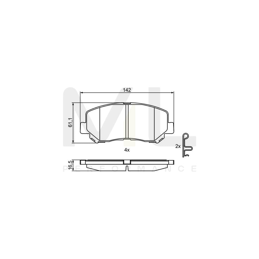 Bosch 0986495367 Brake Pad Set For Mazda Cx-5 With Acoustic Wear Warning, With Anti-Squeak Plate BP1717 | ML Performance Car Parts