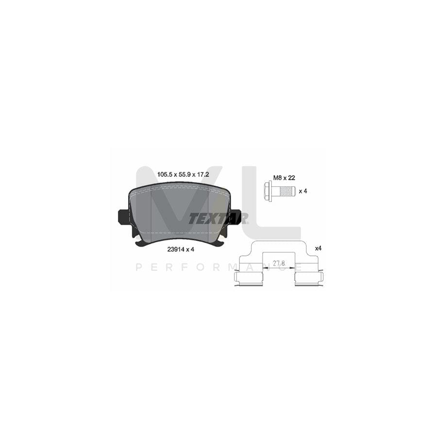 TEXTAR epad 2391482 Brake pad set prepared for wear indicator, with brake caliper screws, with accessories | ML Performance Car Parts